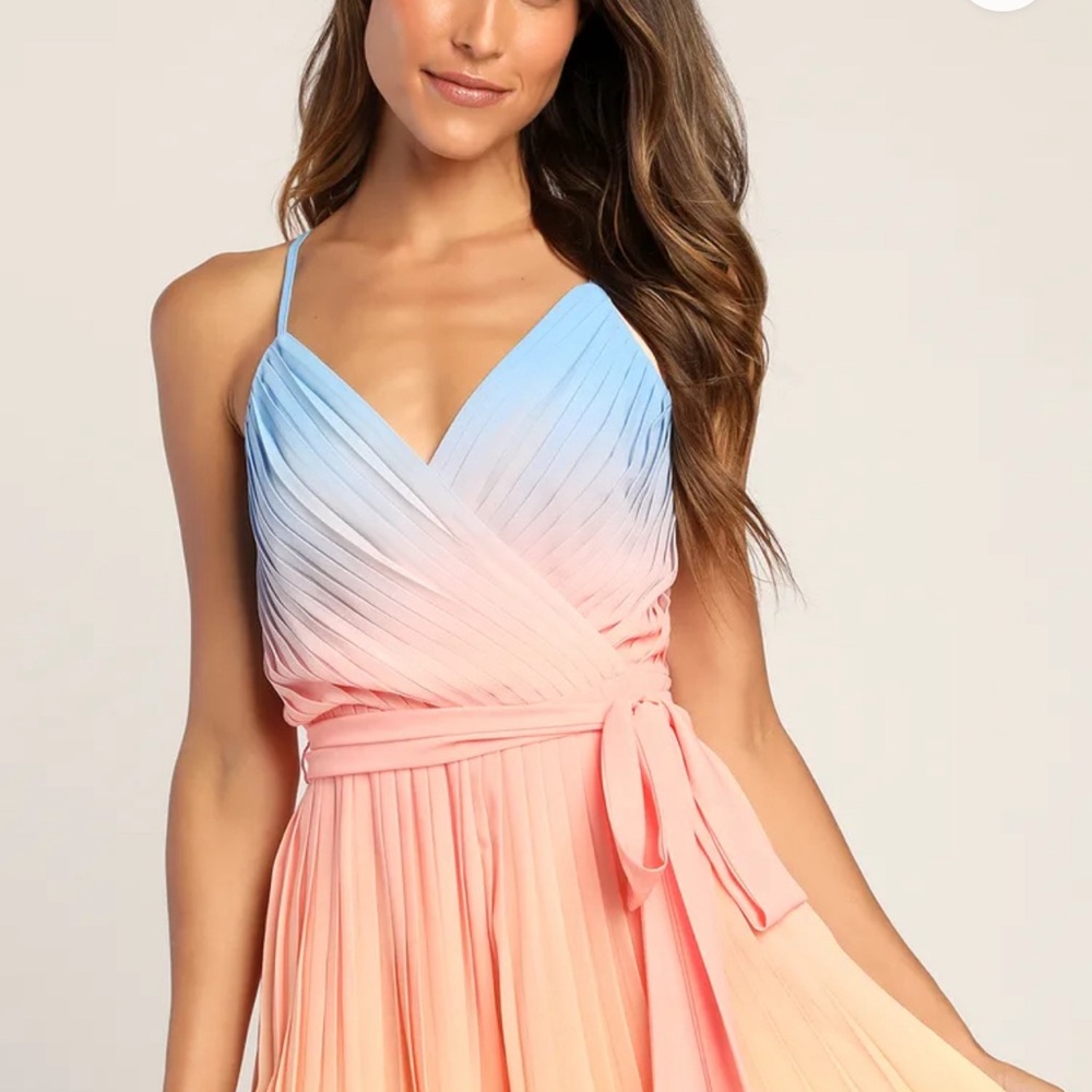 Lulu's Pleat the Way Blue and Pink Ombre Pleated Romper
